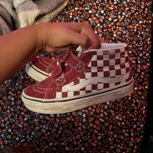 Vans high top Velcro sneakers sz 13 (burgundy checkered)